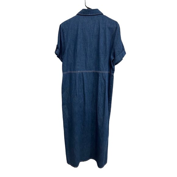 Vintage White Stag Denim Button-Down Dress Floral Embroidered Collar Size Large - Picture 2 of 9